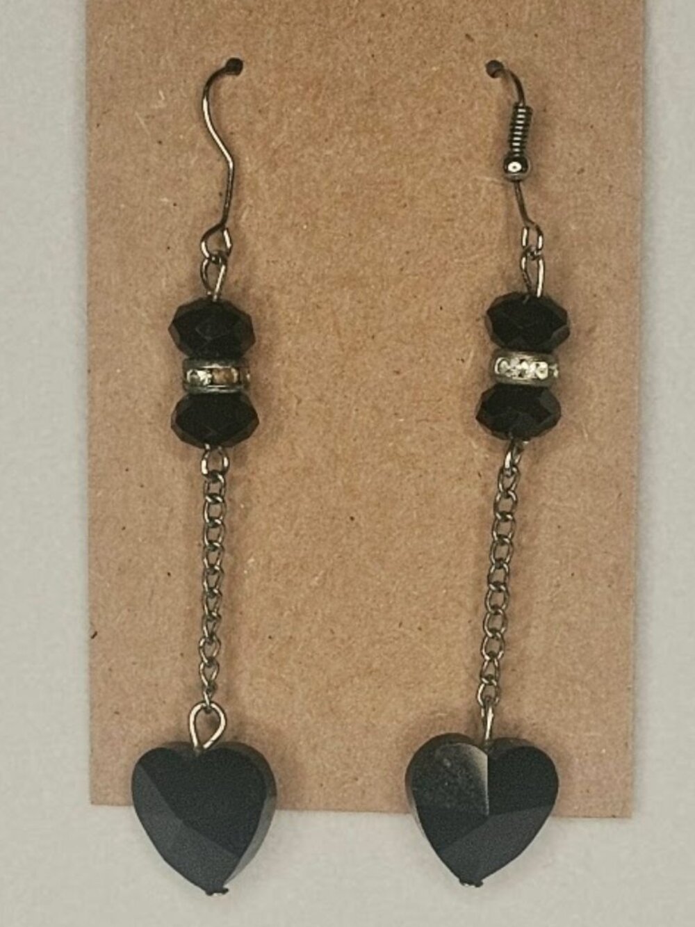 Beautiful Vintage Black Crystal Heart Dangle Earrings